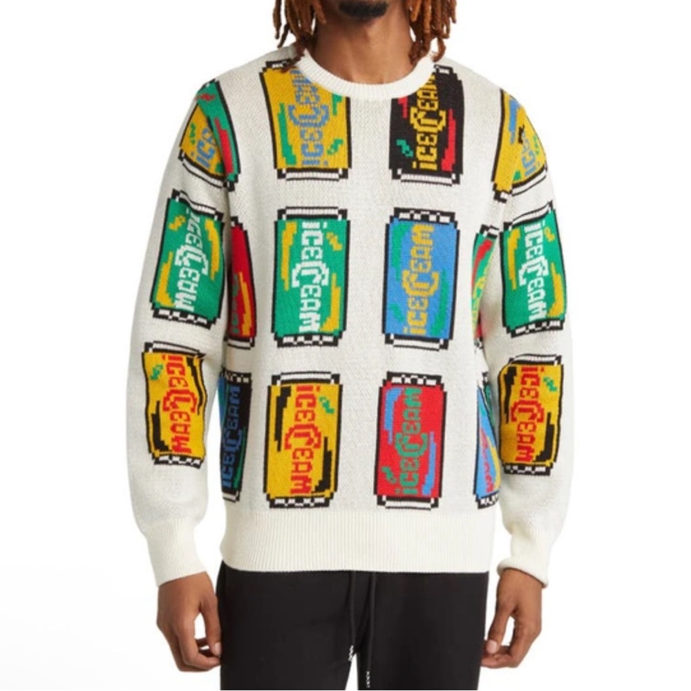 ICECREAM Lemon Lime Jacquard Can Print Graphic Logo Cotton Crewneck Sweater - Picture 3 of 13
